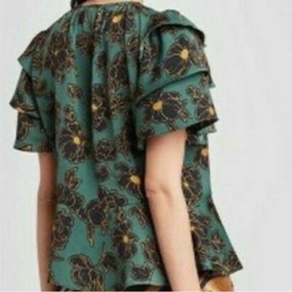 Who What Wear shirt Royal Blooms Ruffle Sleeve Peplum Top Green‎ xs - Picture 7 of 7